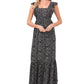 Vestido longo feminino CeCe com babados e estampa floral, tamanho extragrande, preto