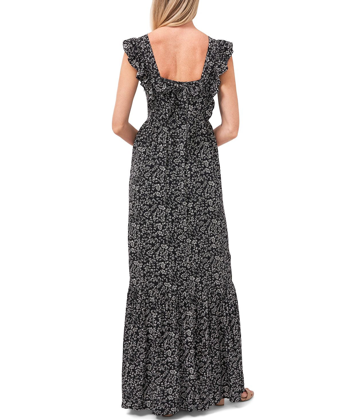 Vestido longo feminino CeCe com babados e estampa floral, tamanho extragrande, preto