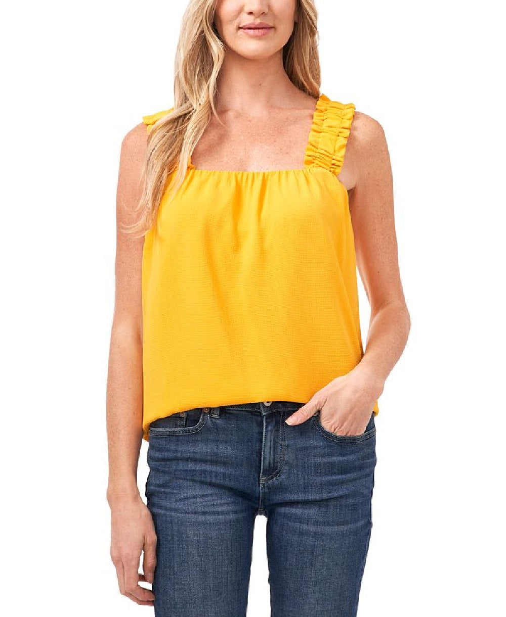 Top feminino sem mangas com decote quadrado CeCe, amarelo, tamanho pequeno