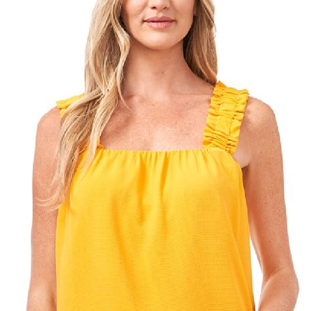 Top feminino sem mangas com decote quadrado CeCe, amarelo, tamanho pequeno