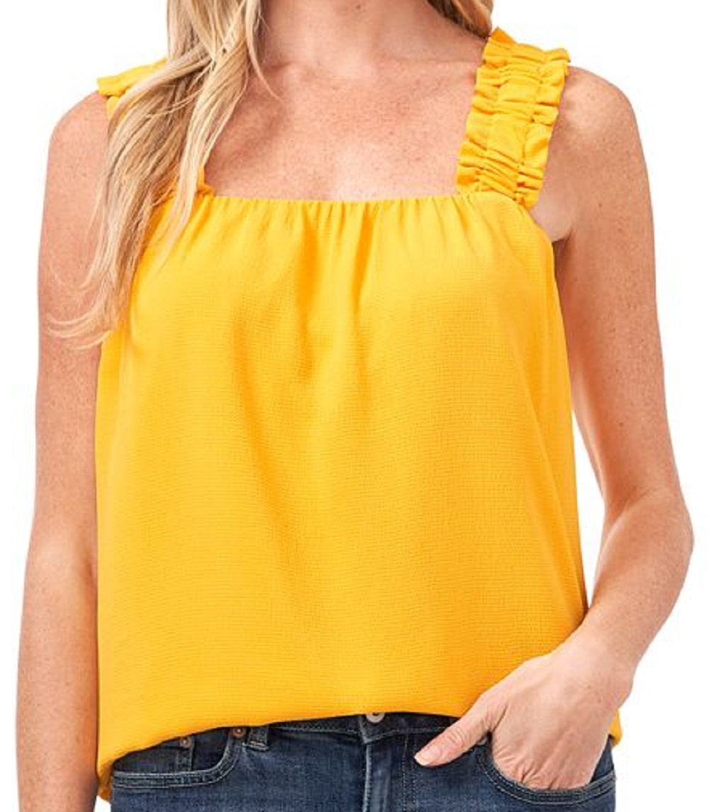 Top sem mangas com babados feminino CeCe, amarelo, tamanho grande