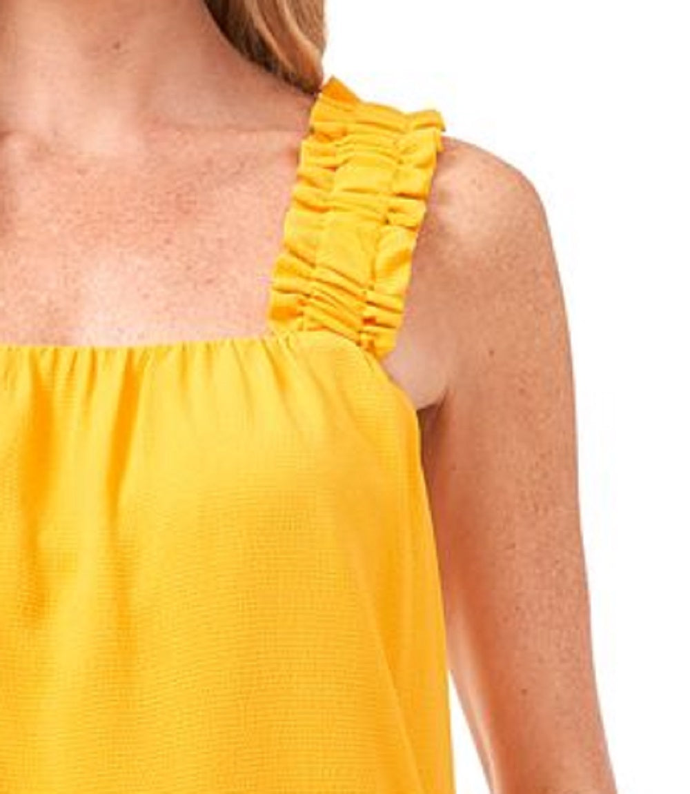 Top sem mangas com babados feminino CeCe, amarelo, tamanho grande