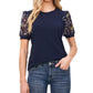 Top CeCe Feminino Scattered Ditsy Manga Bufante Mídia Mista Azul Tamanho Grande