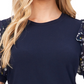 Top CeCe Feminino Scattered Ditsy Manga Bufante Mídia Mista Azul Tamanho Grande