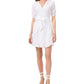 1.STATE Vestido curto feminino bordado com babados, ilhós, cinto autoamarrado, zíper, manga cotovelo floral, decote sobrepeliz, festa falsa, branco