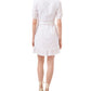 1.STATE Vestido curto feminino bordado com babados, ilhós, cinto autoamarrado, zíper, manga cotovelo floral, decote sobrepeliz, festa falsa, branco