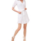 1.STATE Vestido curto feminino bordado com babados, ilhós, cinto autoamarrado, zíper, manga cotovelo floral, decote sobrepeliz, festa falsa, branco