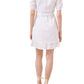 1.STATE Vestido curto feminino bordado com babados, ilhós, cinto autoamarrado, zíper, manga cotovelo floral, decote sobrepeliz, festa falsa, branco