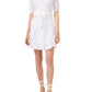 1.STATE Vestido curto feminino bordado com babados, ilhós, cinto autoamarrado, zíper, manga cotovelo floral, decote sobrepeliz, festa falsa, branco