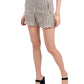 1.STATE Shorts de linho feminino listrado com babados e bainha marrom, tamanho 8