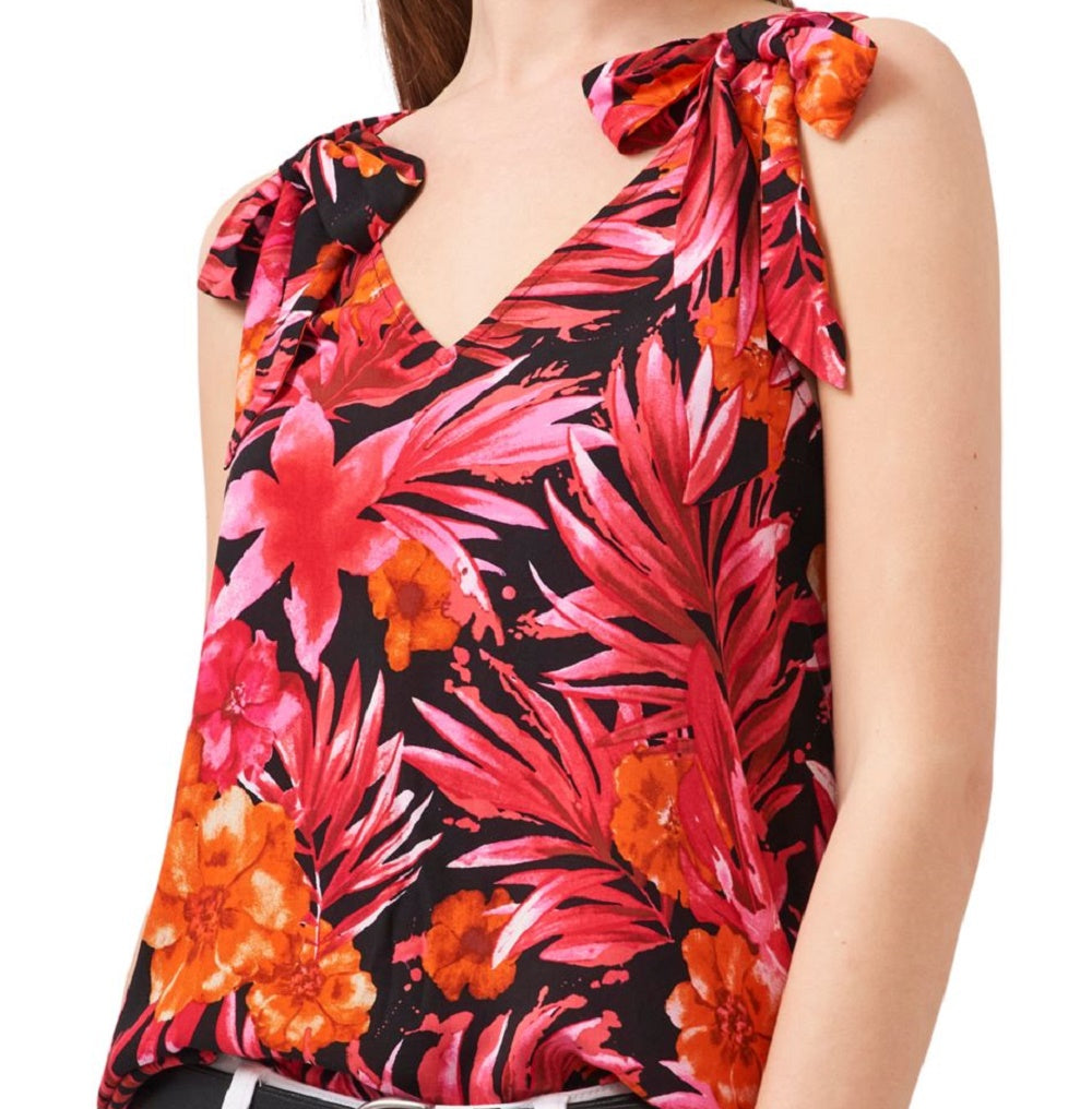 Blusa feminina estampada com decote em V, tamanho médio, vermelha, Riley &amp; Rae