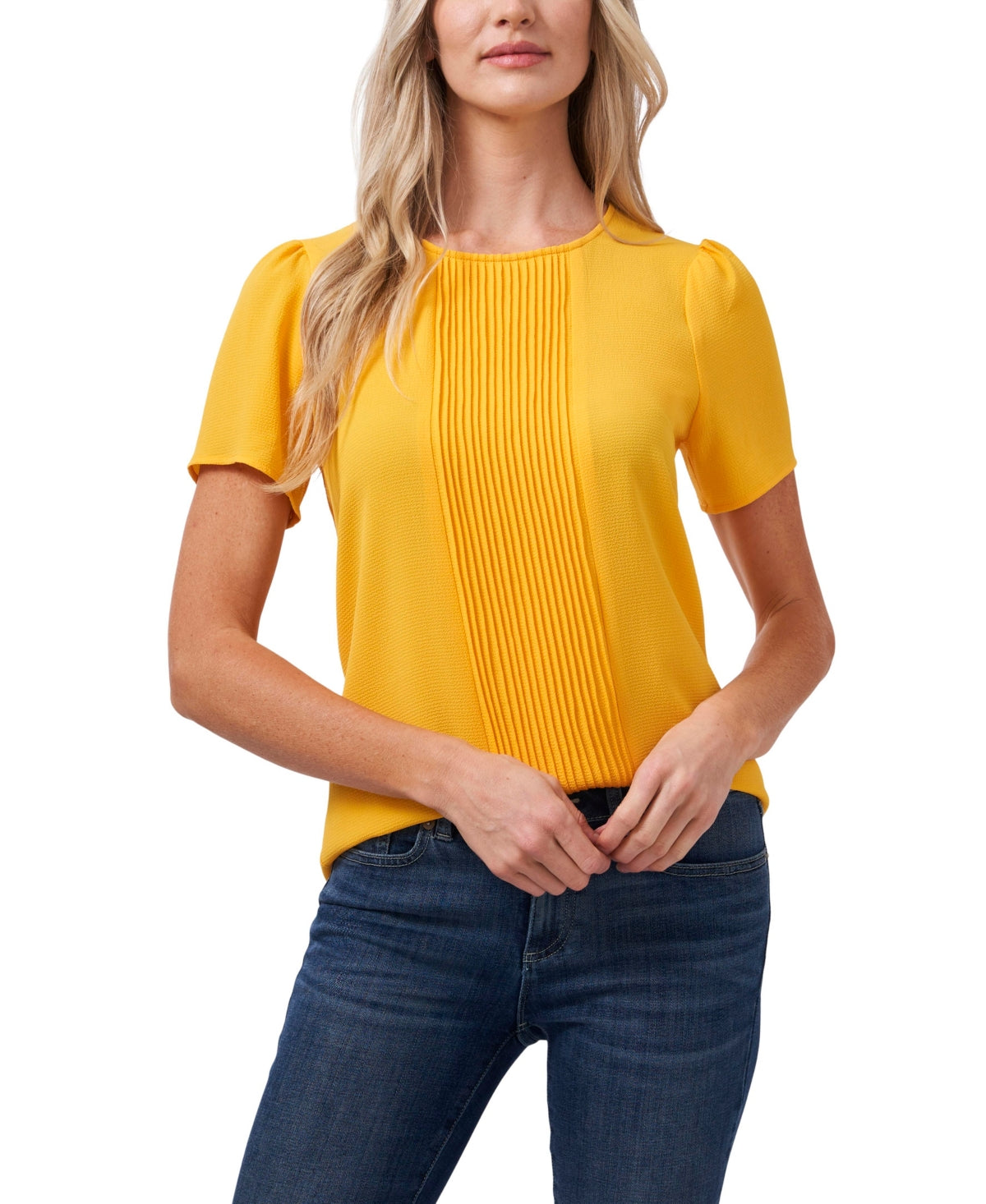 Blusa CeCe Feminina com Alfinetes e Alças Amarelas Tamanho Médio