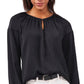Blusa feminina Vince Camuto de cetim martelado, preta, tamanho X-S