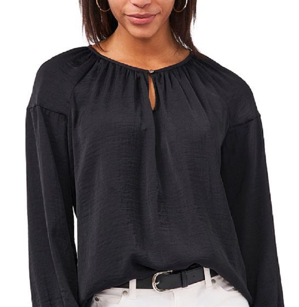Blusa feminina Vince Camuto de cetim martelado, preta, tamanho X-S