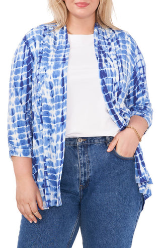 Cardigan feminino Vince Camuto com estampa tie-dye e frente aberta, azul, tamanho 1X