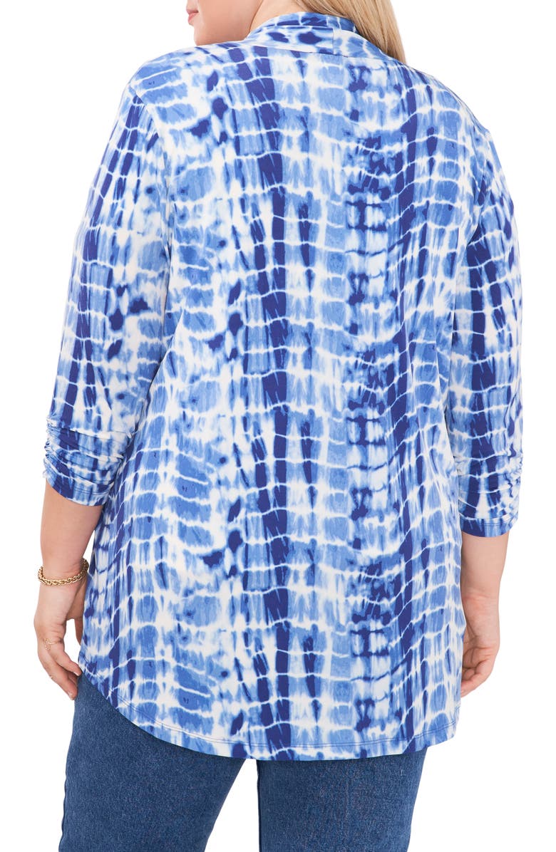 Cardigan feminino Vince Camuto com estampa tie-dye e frente aberta, azul, tamanho 1X