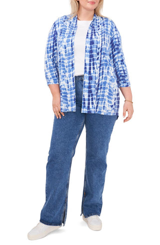 Cardigan feminino Vince Camuto com estampa tie-dye e frente aberta, azul, tamanho 1X