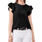 Camiseta feminina Vince Camuto com mangas franzidas e babados, preta, tamanho extragrande