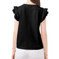Camiseta feminina Vince Camuto com mangas franzidas e babados, preta, tamanho extragrande