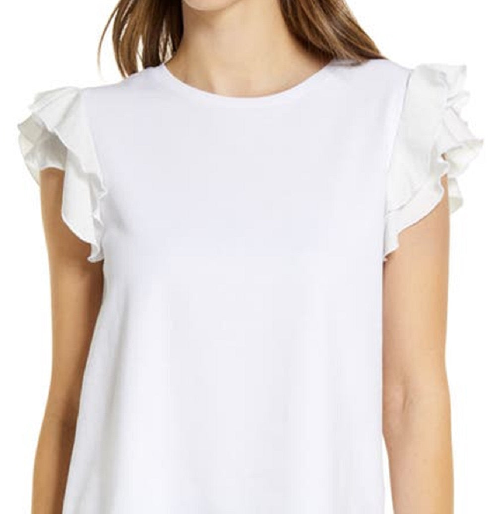 Vince Camuto Blusa feminina de algodão com babados e mangas em camadas, tamanho extragrande
