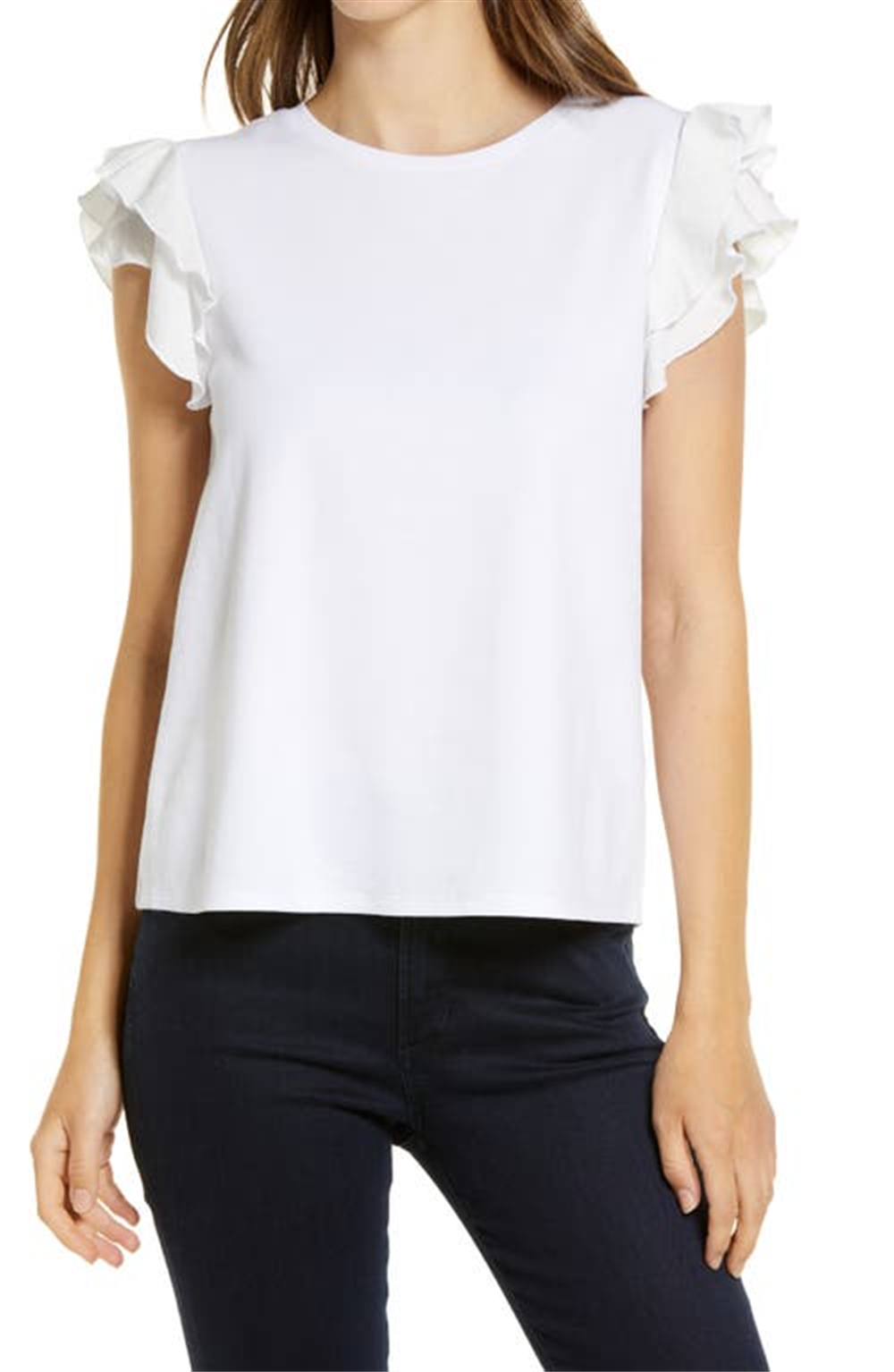Vince Camuto Blusa feminina de algodão com babados e mangas em camadas, tamanho extragrande