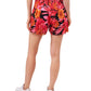 Shorts feminino Riley &amp; Rae com bolsos elásticos e plissados, estampa floral, vermelho, tamanho extragrande