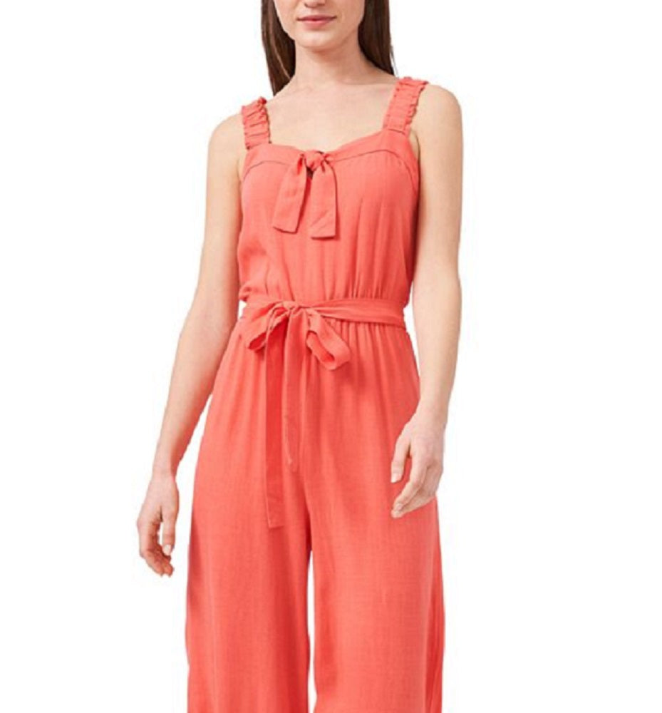 Macacão feminino Riley &amp; Rae coral com zíper franzido e cinto de amarração, sem mangas, decote coração, perna larga, laranja, tamanho 8