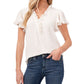 Top feminino CeCe com babados e decote em V, branco, tamanho P