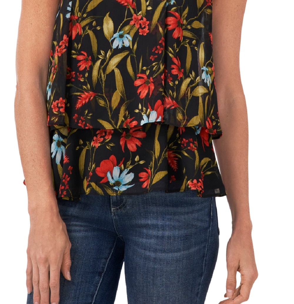 Top Halter Floral Feminino CeCe Preto Tamanho Médio