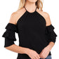 Top de malha com decote halter e ombro de fora feminino CeCe, preto, tamanho grande
