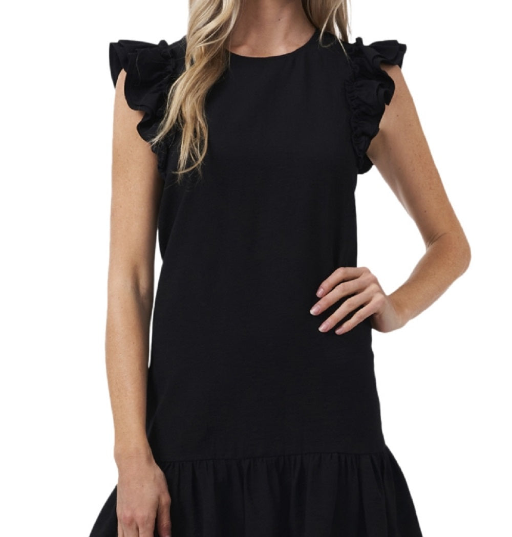 Vestido feminino CeCe com mangas esvoaçantes, preto, tamanho 6