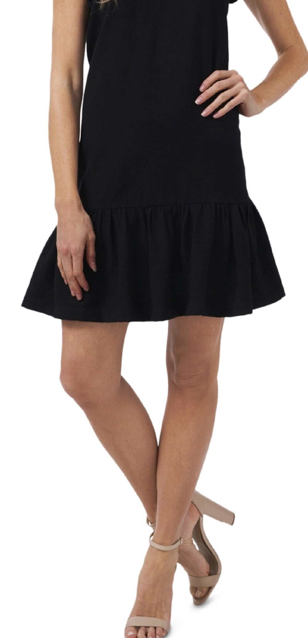 Vestido feminino CeCe com mangas esvoaçantes, preto, tamanho 6