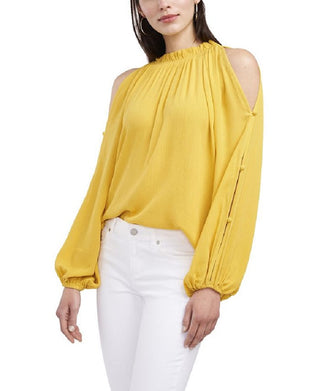 Vince Camuto Blusa de crepe com ombros descobertos feminina, amarela, tamanho pequeno