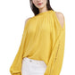 Vince Camuto Blusa de crepe com ombros descobertos feminina, amarela, tamanho pequeno