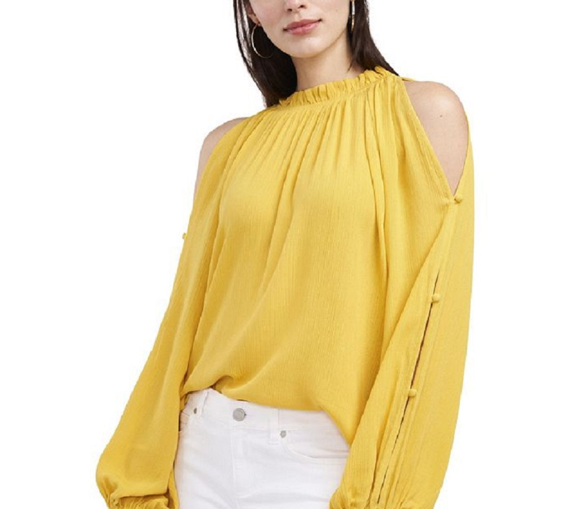 Vince Camuto Blusa de crepe com ombros descobertos feminina, amarela, tamanho pequeno