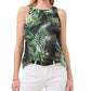 Top feminino Vince Camuto estampado com decote em V e costas abertas, preto, pequeno