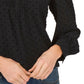 Blusa feminina CeCe com bolinhas e manga comprida, preta, tamanho médio