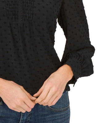 CeCe Women's Clip Dot Long Sleeve Blouse Black Size Medium