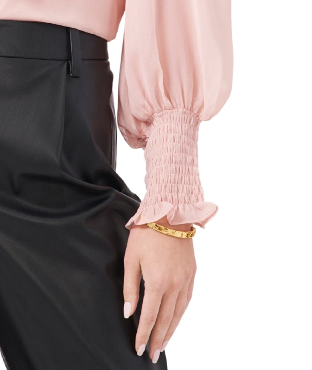Blusa feminina Vince Camuto com ombros bufantes e amarração no pescoço, rosa, tamanho pequeno