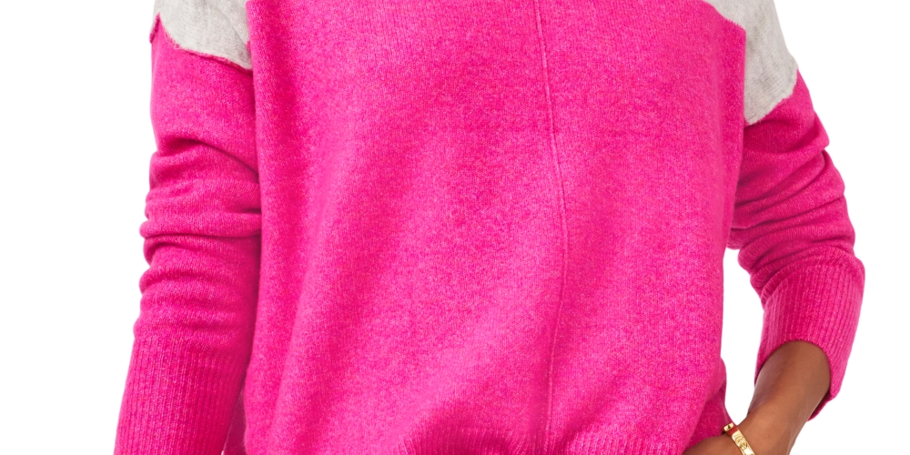 Suéter feminino Vince Camuto com ombros estendidos e blocos de cores, rosa, tamanho grande