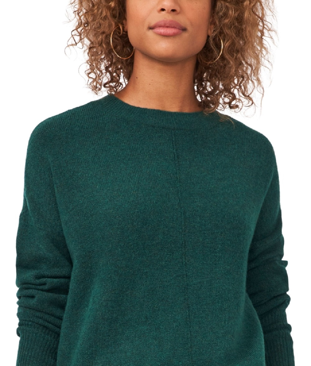 Suéter feminino Vince Camuto com gola redonda e costura central, verde, tamanho médio