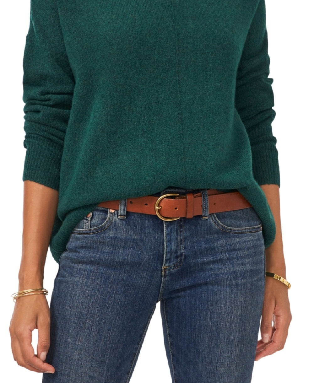 Suéter feminino Vince Camuto com gola redonda e costura central, verde, tamanho médio