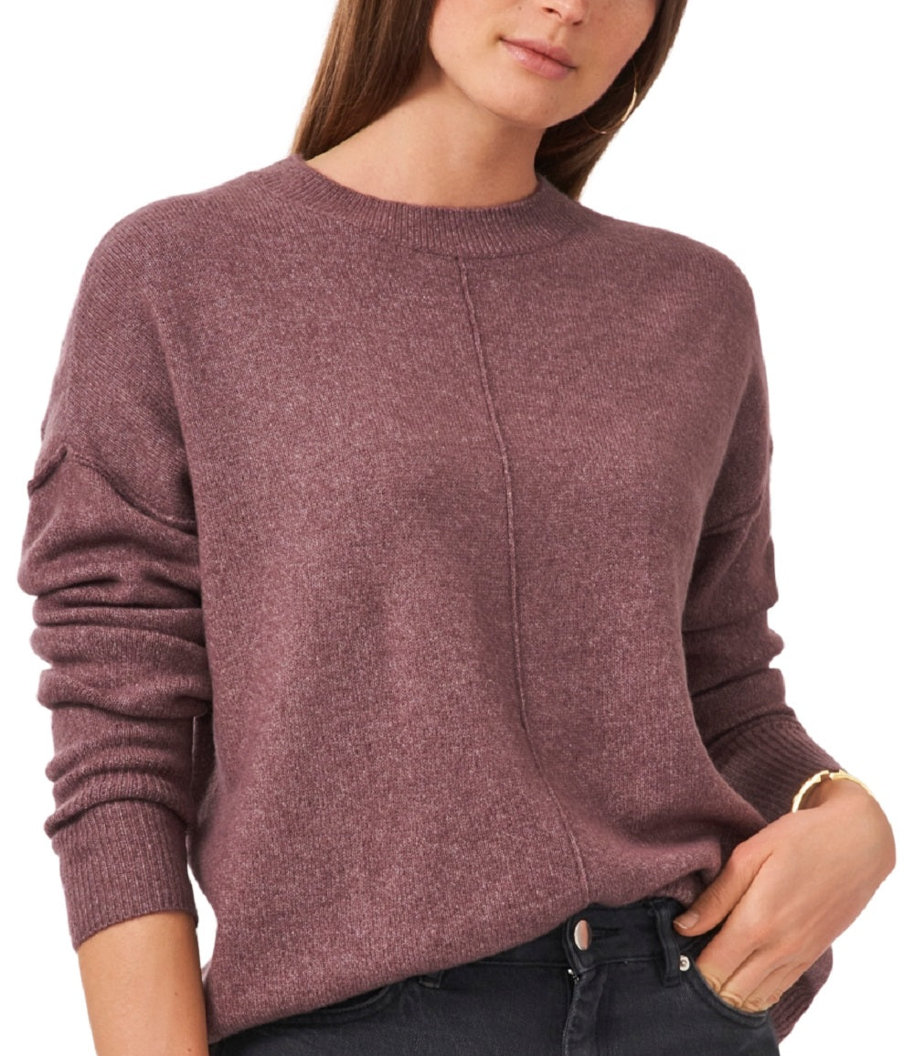Suéter feminino Vince Camuto com gola redonda e costura central, roxo, tamanho pequeno