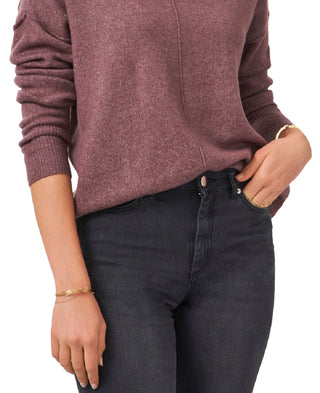 Suéter feminino Vince Camuto com gola redonda e costura central, roxo, tamanho pequeno