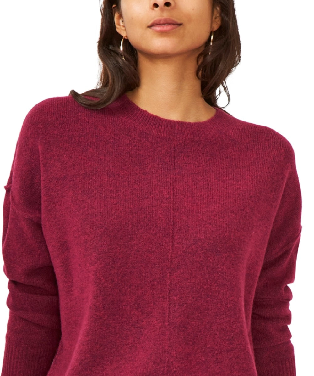 Suéter feminino Vince Camuto com gola redonda e costura central, vermelho, tamanho pequeno