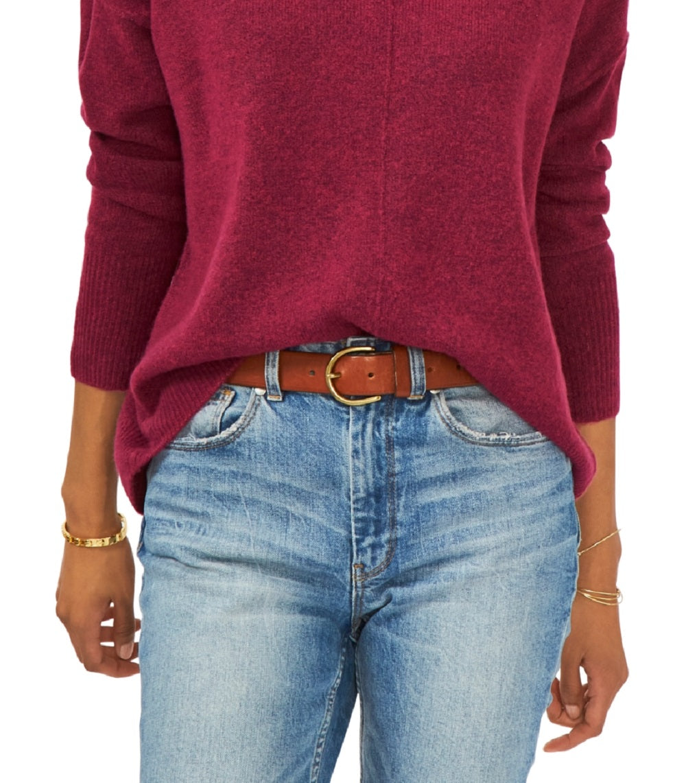 Suéter feminino Vince Camuto com gola redonda e costura central, vermelho, tamanho pequeno