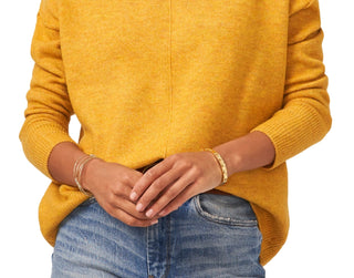 Suéter feminino Vince Camuto com gola redonda e costura central, amarelo, tamanho médio