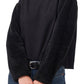 Vince Camuto Blusa de malha feminina com manga de pele sintética, preta, tamanho XX-G