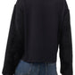 Vince Camuto Blusa de malha feminina com manga de pele sintética, preta, tamanho XX-G