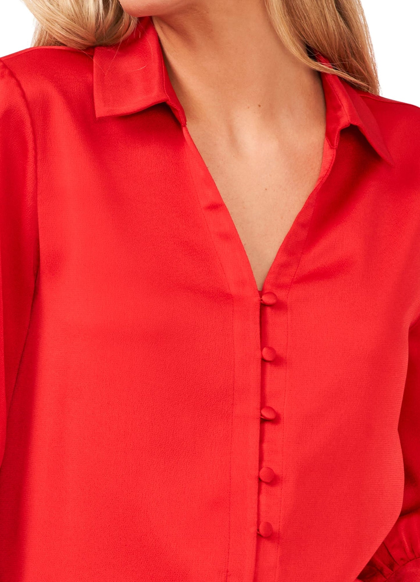 Camisa feminina Vince Camuto com botões, vermelha, tamanho pequeno